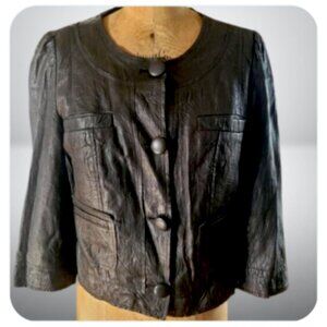 Soft Black Leather Jacket textured Small Black 3/4 Sleeves Women's